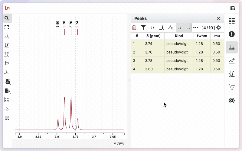 Optimizing peak shapes and displaying the deconvolution